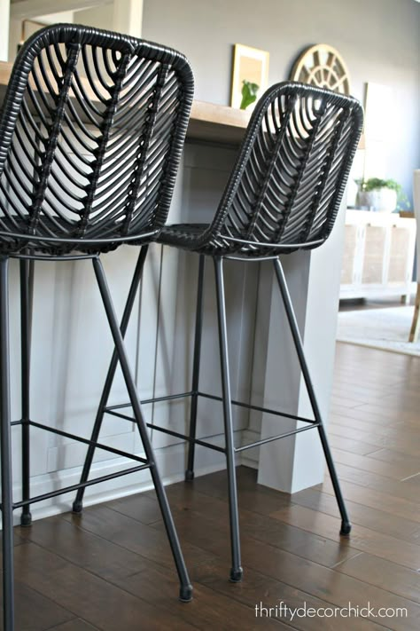 Pretty kitchen island transformation (for less than $100!) Gray Kitchen Bar Stools, Bar Stools Kitchen Peninsula, Black Wicker Bar Stools, Patterned Bar Stools, Black Island Chairs, Black Kitchen Bar Stools, Modern Bar Stools Kitchen Island, Black Kitchen Stools, Black Bar Stools Kitchen Island