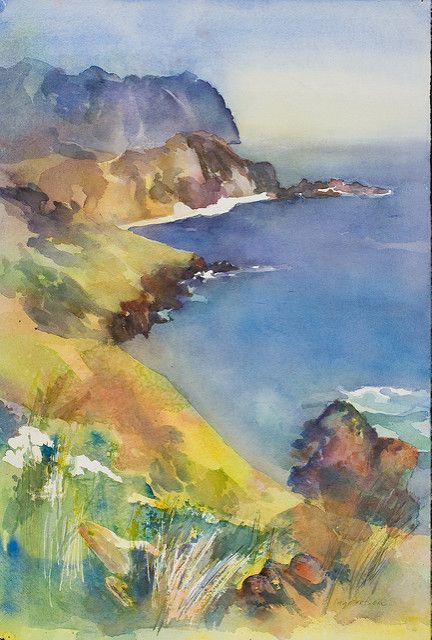 Big Sur Coastline, California Coastline, Watercolor Pictures, Watercolor Projects, Beach Wall Decor, Watercolor Painting Techniques, Watercolor Landscape Paintings, California Beach, Watercolor Inspiration