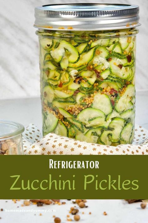 Easy refrigerator pickles are the perfect way to preserve some of that garden fresh zucchini. Easy Pickle Recipe, Pickled Zucchini, Bun Recipes, Easy Pickling Recipes, Easy Pickle, Zucchini Pickles, Novice Chef, Zucchini Ribbons, Zucchini Recipe