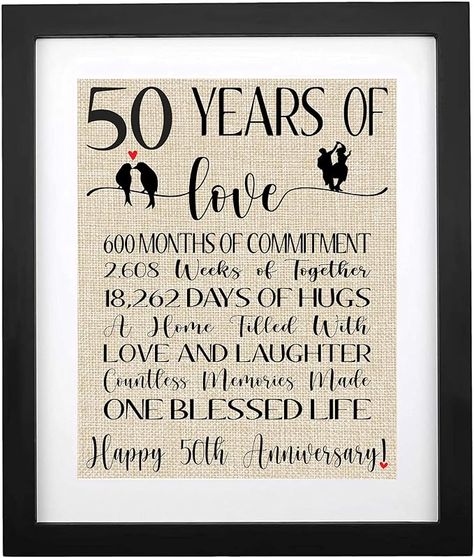 Amazon.com: Framed 50 Years of Love Burlap Print, Gifts for Parents 50th Anniversary, Couple 50th Wedding Anniversary, Golden Anniversary Decorations, Gifts for Grandma & Grandpa, Happy 50th Anniversary: Posters & Prints Simple Decoration For Anniversary, 50th Anniversary Wishes For Couple, 50 Th Wedding Anniversary Ideas, 50th Anniversary Wishes, 50th Anniversary Decor, Golden Anniversary Decorations, 50th Wedding Anniversary Wishes, 50th Anniversary Gift Ideas, Golden Wedding Anniversary Ideas