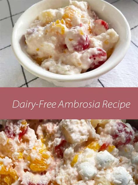 Dairy Free Deserts, Dinner Party Dessert, Sour Cream Uses, Ambrosia Recipe, Ambrosia Fruit Salad, Healthy Fruit Salad, Dinner Party Desserts, Parfait Recipes, Types Of Desserts