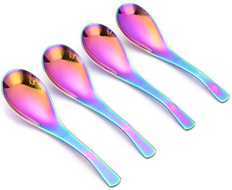 Kitchen Purple, Rainbow Kitchen, Appetizer Dessert, Japanese Soup, Rainbow Coffee, Ramen Soup, Coffee Spoons, Flatware Storage, Coffee Ice