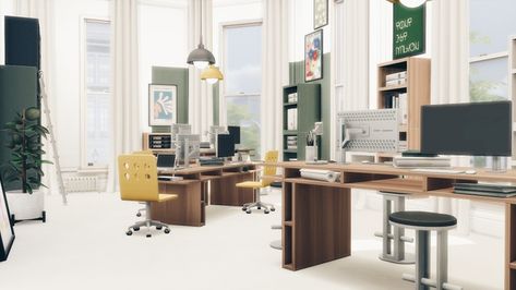 Sims 4 Community Lots, Sims 4 Office, Book Office, Mcm House, Green Book, Sims 4 Build, Sims 4 Game, Sims 4 Houses, Sims House