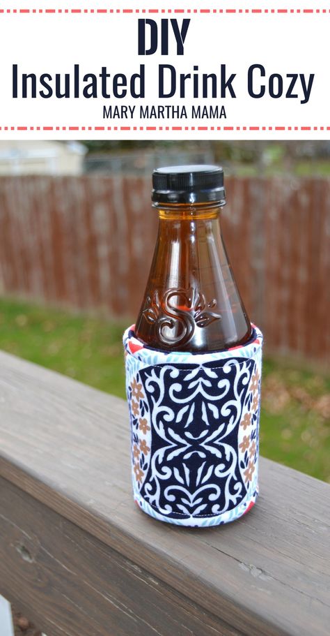 Insulated Drink Cozy Tutorial – Mary Martha Mama Diy Rice Heating Pad, Koozie Pattern, Beer Cozy, Drink Cozies, Bottle Cozies, Mary And Martha, Diy Cans, Cup Cozy, Coffee Cozy