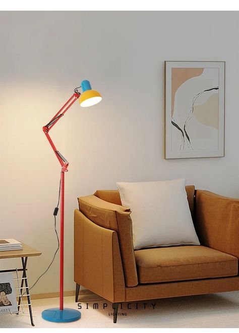 Mechanical Arm Decorative Art Floor Lamp Color Long Arm Telescopic Station Lamp Living Room Bedroom E27 Rotatable Lamp Cool Floor Lamps Modern, Red Floor Lamp, Mechanical Arm, Lustre Design, Lamp Head, White Floor Lamp, Cozy Ambiance, Led Floor Lamp, Standing Lamp