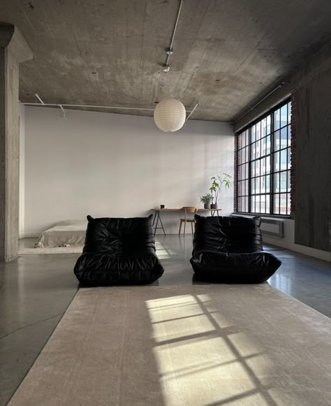 Loft Living Space, Minimalist Loft, Polished Concrete Floor, Exposed Ceiling, Loft Living, Minimalism Interior, Loft Conversion, Loft Apartment, Apartment Inspiration