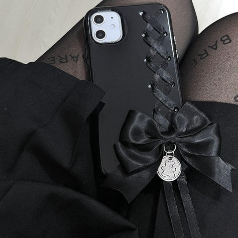 Coquete Lace Up Bow Black Phone Case ON1497 Experience the perfect blend of cuteness and style with our Kawaii Coquete Lace Up Bow Black Phone Case! This adorable phone case features a kawaii-inspired design with a delightful lace-up bow detail. The sleek black color adds sophistication to your phone while the cute bow adds a touch of playfulness. Crafted with high-quality materials, this phone case offers reliable protection against daily wear and tear, keeping your device safe and secure. Elev Goth Phone Case, Lace Phone Case, Kawaii Store, Harajuku Girls, Gothic Accessories, Ballet Fashion, Pink Phone Cases, Black Phone, Kawaii Shop