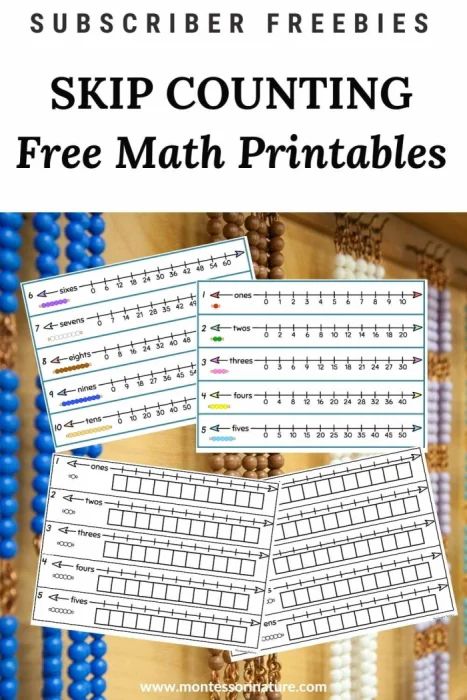 Skip Counting Student Helper Posters and worksheets - free math printables - Montessori Nature Skip Counting Worksheets, Nature Printables, Free Math Printables, First Grade Math Worksheets, Learn To Tell Time, Early Childhood Teacher, Montessori Math, Skip Counting, Math Printables