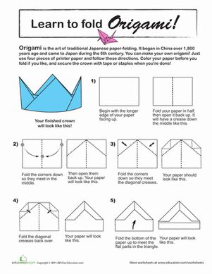 Third Grade Paper Projects Worksheets: Origami Crown Origami Crown, Origami Yoda, Origami For Beginners, Origami Dragon, Origami Fish, Origami Love, Instruções Origami, Paper Crowns, Origami Design