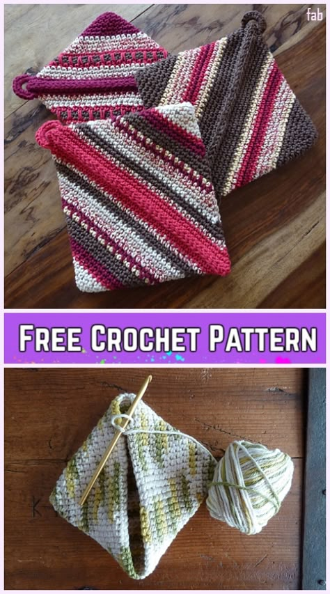 Potholder Patterns Free, Crochet Pot Holders Free Pattern, Crochet Potholder Patterns, Crochet Hot Pads, Crochet Pig, Dishcloth Crochet Pattern, Potholder Patterns, Crochet Towel, Crochet Dishcloth