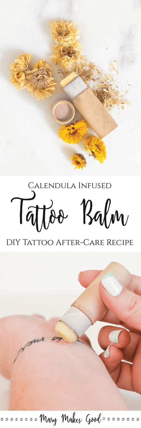 Make Your Own DIY Calendula Infused Tattoo Balm Tattoo Salve Recipe, Diy Tattoo Healing Balm, Tattoo Healing Cream, Calendula Tallow Balm, Calendula And Lavender Salve, Calendula Healing Salve, Calendula Balm, Cover Ups Tattoo, Cream Tattoo