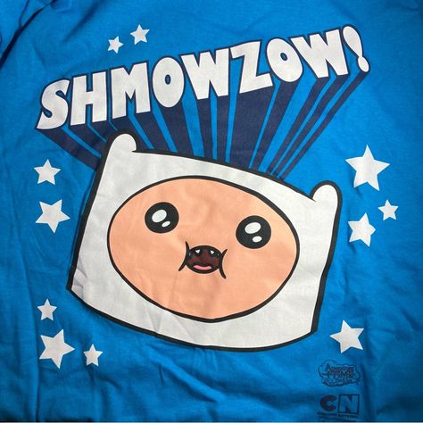 Bright Blue Adventure Time Shirt Featuring Finn The Human And The Quote, "Shmowzow!" Size L, Official Merchandise From 2010. Brand New, Never Worn. Adventure Time Decorations, Blue Adventure Time, Adventure Time Merch, Adventure Time Clothes, Vintage Hot Topic, Adventure Time Shirt, Hot Topic Shirts, Geeky Clothes, Silly Clothes