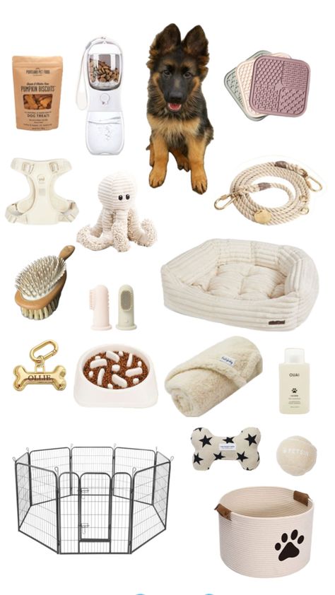 Aesthetic Puppy Essentials, Cute Dog Essentials, Puppy Set Up, Vinalla Girl, Things For Puppies, Dog Necessities, Dog Room Design, Puppy Essentials, Dog Supplies List