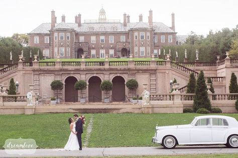 The bride and groom are pictured next to their Rolls Royce and in front of the epic Crane Estate mansion on Castle Hill. This wedding venue is a storybook setting for a coastal wedding! Crane Estate Wedding, Coastal Wedding Venues, Crane Estate, Rustic Bride, Storybook Wedding, Outdoor Venues, Coastal Wedding, Great House, Candid Photography