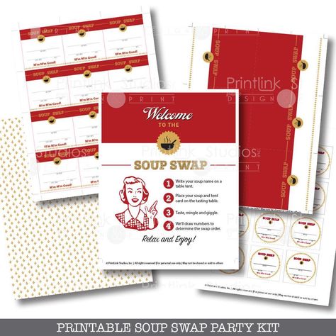 Printable Soup Swap Party Kit Soup Swap, Winter Party Themes, Swap Party, Dinner Party Themes, Winter Parties, Table Tents, Tasting Table, Tent Cards, Healthy Easy