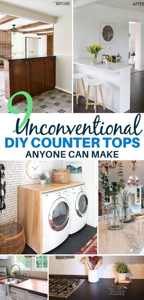 I absolutely ADORE these alternative countertops! They're so unique and easy to DIY! #home #homeimprovement #kitchen #kitchenremodel #diy Alternative Countertops, Diy Counter, Easy Home Improvement Projects, Easy Home Improvement, Diy Countertops, Mason Jar Crafts Diy, Craft Room Organization, Mason Jar Diy, Counter Tops