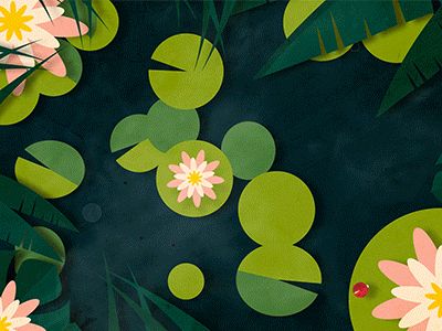 Flower Motion Design, Leave Illustration, Leaf Animation, Spring Animation, Leaves Animation, Plant Animation, Flower Motion Graphic, Pond Illustration Art, Pond Gif