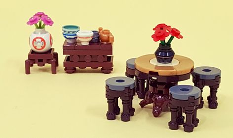 Wind Architecture, Lego Furniture Ideas, Lego Chinese, Lego Diy Projects, Lego Harry Potter Moc, Lego Design Ideas, Easy Lego Creations, Lego Furniture, Style Dining Table