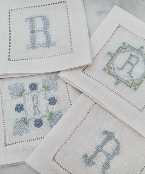 Embroidery Products, Embroidery Business, Monogrammed Linens, Machine Applique Designs, Beginner Embroidery, Monogrammed Napkins, Linen Cocktail Napkins, Embroidery Blanks, Monogram Embroidery