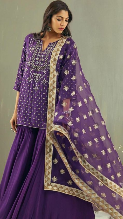 Bead Work Kurti, Purple Indian Outfit, Purple Kurti, Kurti And Sharara, Indian Outfit, Indian Fashion Dresses, Indian Designer Wear, Designer Wear, Special Price