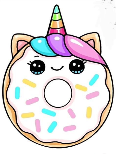 Donut Drawing, Drawing Ideas For Kids, Chalk Ideas, Unicorn Drawing, Posca Art, Cute Food Drawings, Easy Drawings For Kids, Simple Cartoon, Cute Kawaii Drawings