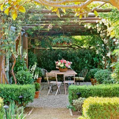 Patio Edging, Pea Gravel Patio, Gravel Patio, Small Courtyard Gardens, Pergola Design, Garden Vines, Pea Gravel, Backyard Pergola, This Old House