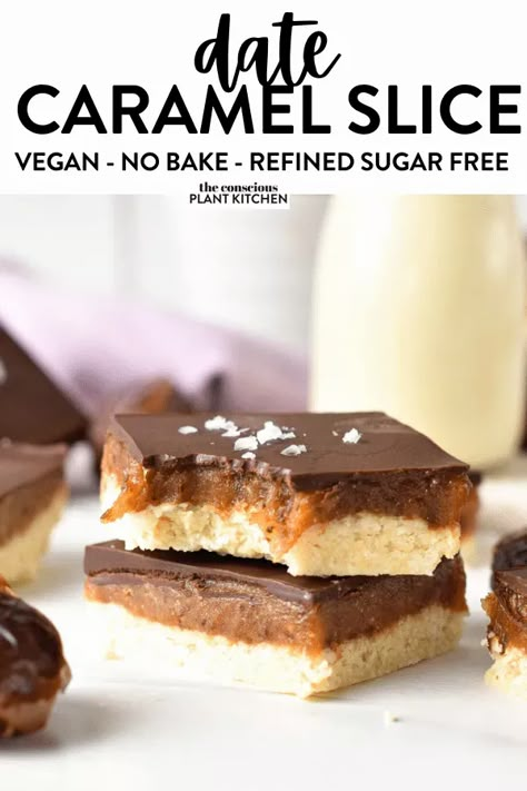 Date Peanut Butter, Sugary Desserts, Vegan Caramel Slice, Healthy Caramel, Healthy Bakes, Peanut Butter Caramel, Healthy Slice, Healthier Treats, Butter Caramel