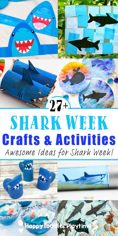 Kids Shark Week Activities, Shark Fine Motor Activities, Toddler Shark Craft, Shark Treats For Kids, Shark Project Preschool, Shark Art For Preschool, Shark Week For Toddlers, Toddler Shark Activities, Shark Craft For Preschool