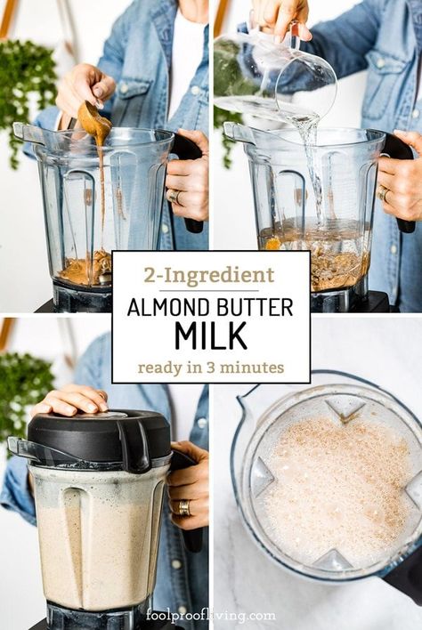 Recipe for Almond milk from almond butter - Need almond milk fast? Now you can make homemade almond milk in 2 minutes and flavor it with natural sweeteners like dates, maple syrup and vanilla. No soaking or straining required. #fastalmondmilk #instantalmondmilk #almondbutter #veganmilk Milk Based Smoothies, Nut Milk Recipe, Almond Milk Latte, Homemade Nut Milk, Almond Butter Recipes, Smoothie Recipes With Yogurt, Soaked Almonds, Make Almond Milk, Almond Milk Recipes