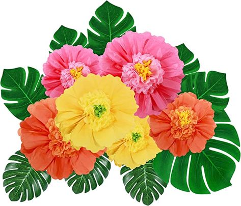 Amazon.com: 40 Pack Large Hawaii Tissue Paper Flowers Fake Palm Leaves, 6 Pack 24 12 Inch Colorful Giant Paper Flowers 34 Pack Artificial Tropical Jungle Leaves for Birthday Fiesta Party Baby Shower Decor : Home & Kitchen Fiesta Birthday Party Decorations, Tiki Party Decorations, Mexican Fiesta Birthday Party, Big Paper Flowers, Artificial Palm Leaves, Hawaiian Party Theme, Birthday Fiesta, Luau Party Decorations, Tropical Party Decorations