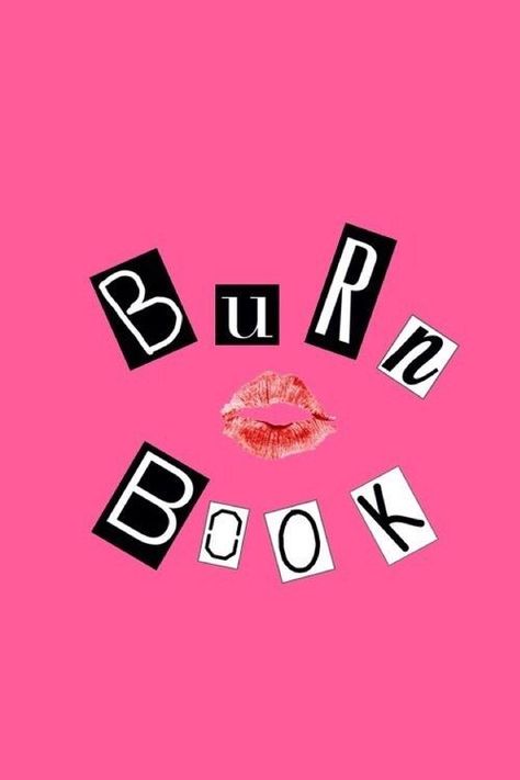 Burn Book Wallpaper, Burn Book Letters, Book Wallpaper Iphone, Mean Girls Party, Text Wallpaper, Mean Girl, Burn Book, Black Cartoon Characters, Book Letters