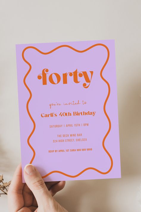 Purple Birthday Invitations, Lilac And Orange, Orange Birthday Parties, Orange Invitation, Purple Invitations, Orange Birthday, Lilac Background, Orange Party, Colorful Invitations