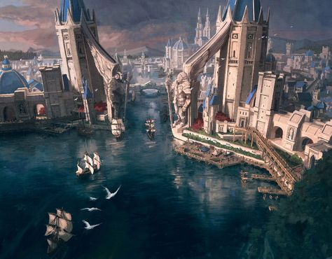 ArtStation - Port Town - Magic The Gathering - Lord of the Rings Giant Caterpillar, Eye Aesthetic, World Creation, Magic: The Gathering, Port Town, Fantasy Locations, Fantasy Town, Fantasy Universe, Medieval City