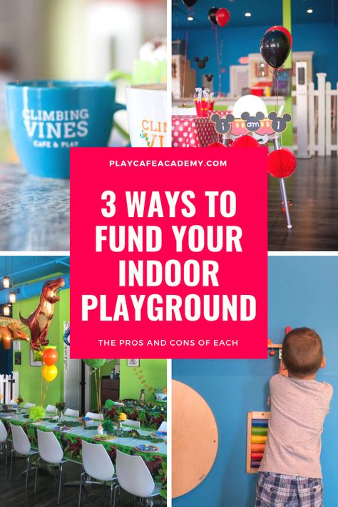 How to get funding for your indoor playspace, play cafe or business for children. Tips for crowdfunding, applying for loans and finding grants for your business. There are 3 main ways to get funded. Each of these methods has pros and cons. Choose one-- or a combination of methods, which I recommend-- that works best for your needs and circumstances... Play Cafe Business, Indoor Playspace, Soft Play Party, Party Rental Business, Kids Play Centre, Indoor Play Places, Indoor Playground Design, Toddler Play Area, Commercial Indoor Playground