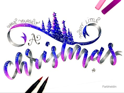 Ribbon Hand Lettering, Ribbon Lettering, Christmas Calligraphy, Holiday Lettering, Hand Lettering Quotes, Hand Lettering Tutorial, Cute Doodle Art, Black Ink Tattoos, Lettering Tutorial