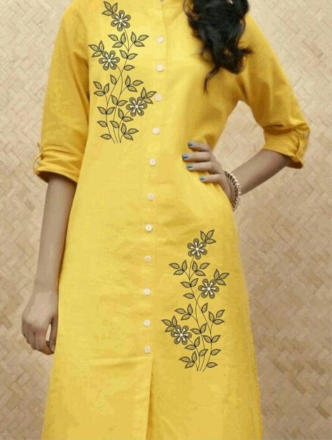 Yellow Bird Nighty Design, Mohri Design, Embroidered Kurtis, Logo D, Kurti Embroidery, Fashion Show Dresses, Embroidery On Kurtis, Trendy Shirt Designs, Simple Embroidery Designs