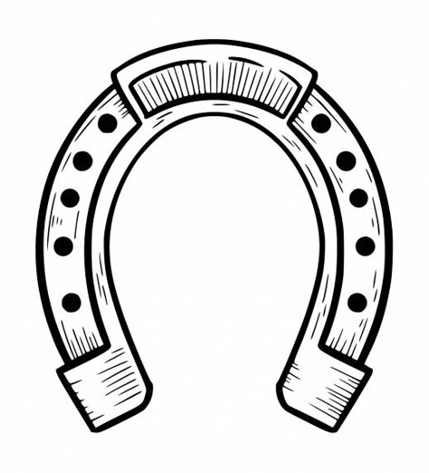 Horseshoe Sketch, Horseshoe Art Drawing, Horseshoe Traditional Tattoo, Horse Shoe Outline, Horshoe Tatoos, Horseshoes Tattoo, Horseshoe Stencil, Horse Shoe Tattoo Design, Horseshoe Tattoo Design