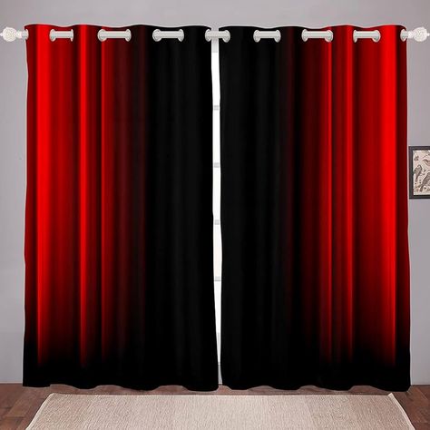 Amazon.com: Feelyou Abstract Ombre Curtains Kids Teens Red and Black Window Curtains for Bedroom Living Room,52 X 84 Inches,2 Panels : Home & Kitchen Black Red Gray Bedroom Room Ideas, Red And Black Living Room Ideas, Black And Red Bedroom Decor, Red Kids Bedroom, Black And Red Bedroom, Black Window Curtains, Red And Black Bedding, Black And Red Living Room, Pleasure Room