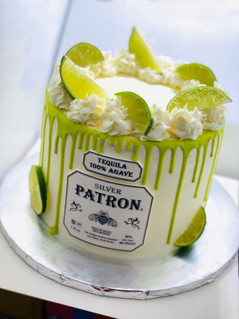 Tequila Cake Design For Men, Patron Cake Ideas For Men, Margarita Theme Cake, Tequila Birthday Cake For Men, Tequila Themed Cake, Green Birthday Cakes For Men, Margarita Cake Design, Tequila Cake Design, Tequila Birthday Cake