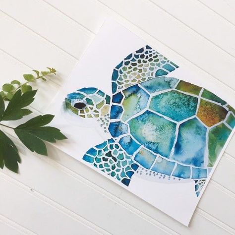 Sea Turtle Painting, Turtle Watercolor, Sea Turtle Art, Coral Watercolor, Watercolor Beach, Turtle Painting, Soyut Sanat Tabloları, Beach Watercolor, Watercolor Paintings Tutorials