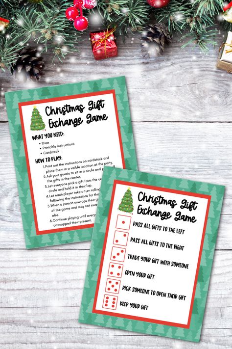 This Christmas Dice Game printable is a fun and unique holiday gifting activity that everyone will love. Print your free copy of the instructions and get ready for some holiday gift giving fun! Dice Present Game, Roll A Christmas Tree Dice Game Free Printable, Pass The Gift Game Christmas, Christmas Dice Game, White Elephant Game, Xmas Games, Dice Gifts, Gift Exchange Games, Swap Gifts