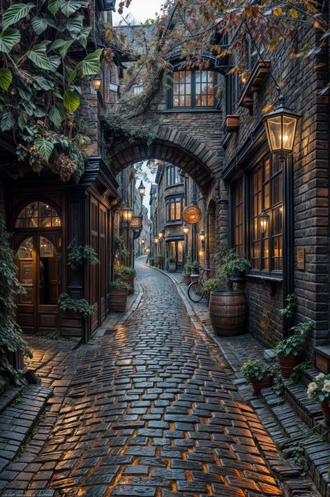 Fantasy Street, Cobblestone Road, Beautiful Streets, Fantasy House, Fantasy Places, Beautiful Dark Art, Beautiful Places Nature, Fantasy Aesthetic, Halloween Activities