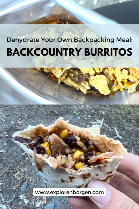 Get ready to fuel your exploration with the incredible Chicken Burritos Dehydrated Backpacking Meal - it's time to take your outdoor dining to new heights! This blog post includes WHY & HOW this meal provides you with enough energy for your adventure, how to dehydrate the meal at home, and how to rehydrate on the trail! Check it out! Dehydrated Food Recipes Backpacking Meals, Dehydrated Meals For Backpacking, How To Dehydrate Chicken, Dehydrator Meals Backpacking, Freeze Dried Meals For Backpacking, Dehydrated Recipes Backpacking, Dehydrated Camping Meals Diy, Backpacking Dehydrated Recipes, Dehydrated Backpacking Meal Recipes