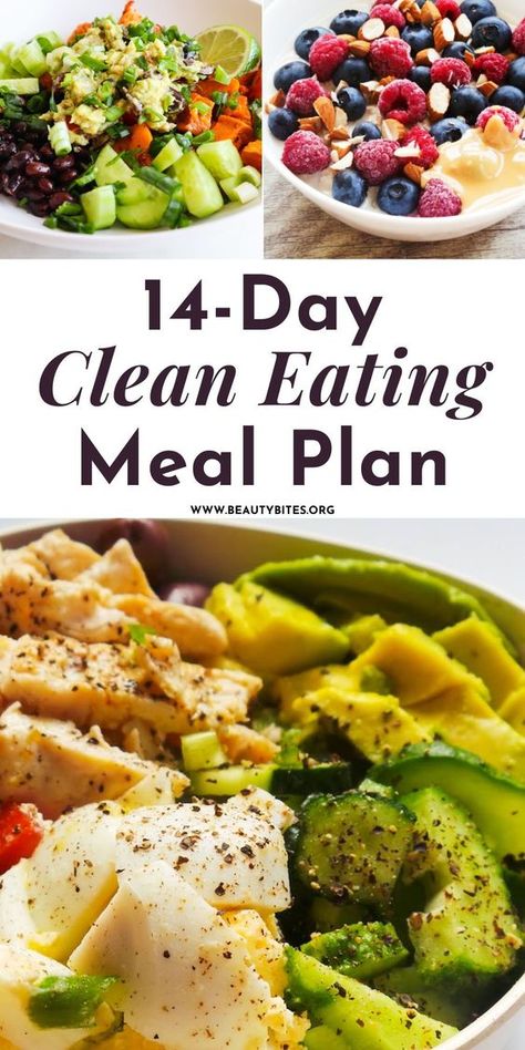 14-day clean eating meal plan for beginners with nourishing healthy recipes and a grocery list to help you start eating healthy! This meal plan includes easy clean eating recipes for breakfast, lunch, dinner and snacks as well as meal prep tips to help you get started! Simple Healthy Grocery List, Healthy Gut Meal Plan, Quick And Easy Healthy Dinner Recipes Clean Eating Low Carb, Eat To Live 6 Week Plan, Simple Meal Plans, Healthy Nibbles, Start Eating Healthy, Healthy Gut Recipes, Beauty Bites