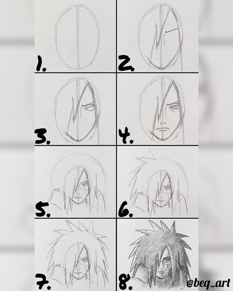 Beq on Instagram: “TUTORIAL 👈🏽 How to draw Madara Uchiha 🔥 - What’s up everyone, here’s the Tutorial for Madara 👍🏽 I hope that it‘s helpful for you! Tag me in…” Naruto Drawings Easy, Anime Drawings For Beginners, Anime Face Drawing, How To Draw Anime, Naruto Sketch Drawing, Drawing Tutorial Face, Best Anime Drawings, Manga Drawing Tutorials, Anime Drawing Books