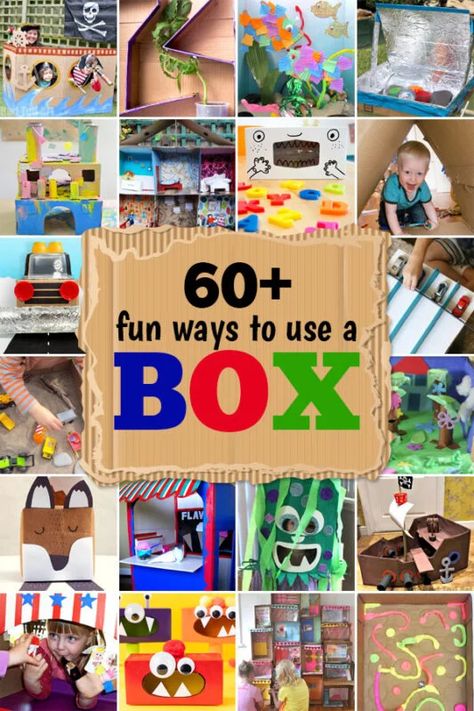 If you are looking for creative, fun ideas for what to do with a box -  you've come to the right place! Here are over 60 really fun box activities and easy cardboard crafts! From using a box to make a science experiment to silly monster boxes, a viking ship to a dollhouse - there are so many fun ways to recycle a box to have some fun with kids! Use these cardboard box crafts and box activity ideas with your toddler, preschool, pre-k, kindergarten, and school age kids in first grade, 2nd grade, 3 Recycled Box Crafts, Big Box Craft Ideas, Creative Curriculum Boxes Study, Shoebox Crafts For Kids, Not A Box Preschool Activities, Box Theme Preschool, Creative Curriculum Box Study Ideas, Box Study Creative Curriculum Preschool, What To Do With Boxes