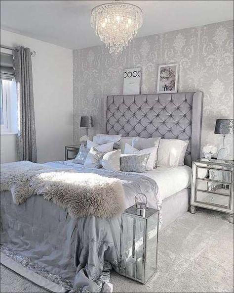 Home Decor Ideas & Design, DIY Projects, Gardening and Landscaping! All the decorating ideas and tips you need to make your home the perfect place! Glam Bedroom Ideas, Glam Bedroom Decor, Silver Bedroom, Glam Bedroom, Dekorasi Kamar Tidur, Home Decorating Ideas, Master Bedrooms Decor, Cozy Home, Room Ideas Bedroom