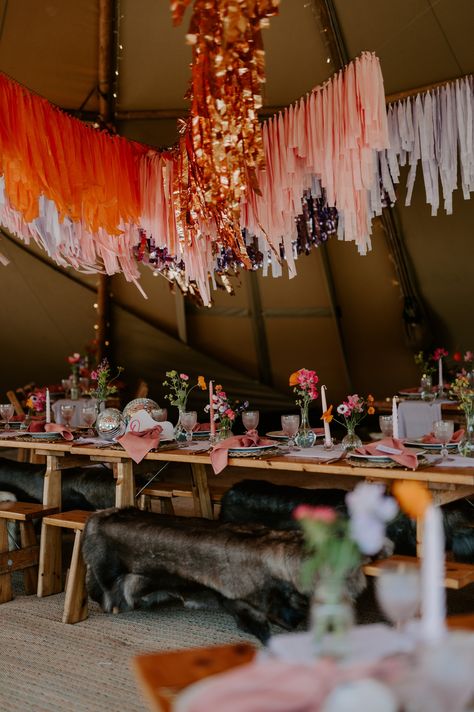 STREAMERS in the Tipis Wedding Streamers, Colourful Wedding, Tipi Wedding, Stylish Wedding Dresses, Wedding Site, Flower Patch, Outdoor Ceremony, Table Style, Themed Wedding