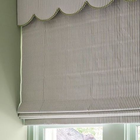 Ella Grey | Kenzie Ainge on Instagram: "The perfect shade of green with the cutest scallop details" Scalloped Window Shades, Scalloped Roman Shade, Kitchen Valence, Curtains Or Shades, Nursery Window Treatments, 2024 Bathroom, Fabric Window Treatments, Green Nursery, Interior Design Boards