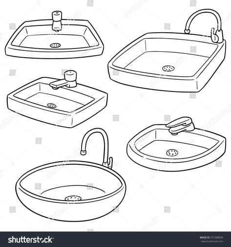 Sink Drawing Reference, Sink Sketch, Sink Illustration, Sink Drawing, Bathroom Drawing, Australian Tattoo, Presentation Tips, Isometric Drawing, Cartoon Doodle